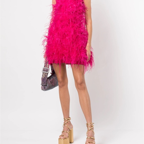 NWT Cult Gaia Pink Feathered Dress - Picture 3 of 5